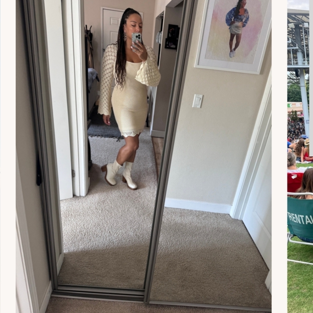 4SI3NNA Cream Knit Dress with Bell Sleeves - Picture 6 of 12